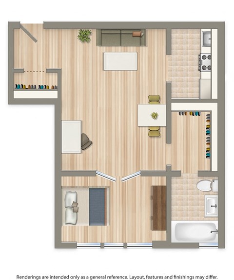 Floor plan for studio, 1 bath, 437 sqft